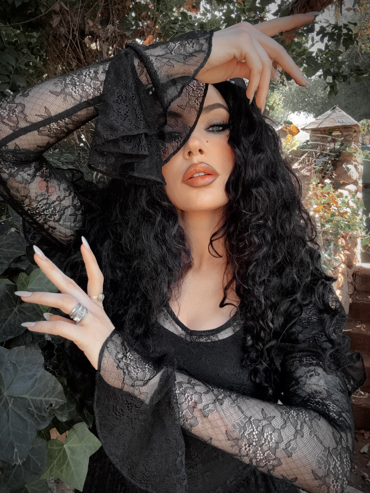 Juliet Sheer Lace Maxi Dress in Black