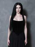 A striking final look at the Countess Black Velvet Corset, capturing the quintessential fusion of romanticism and structural artistry for the gothic queen.