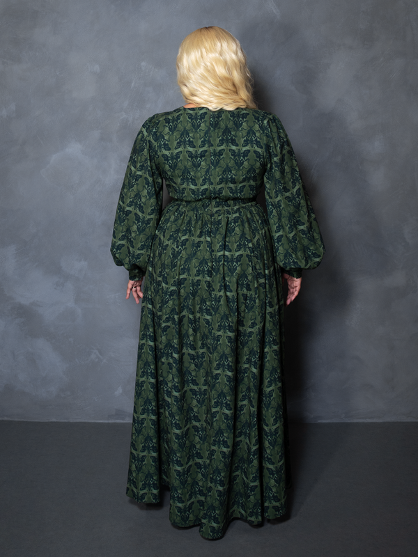 PRE-ORDER - CRIMSON PEAK Belladonna Maxi Dress in Allerdale Moth Wallpaper Print