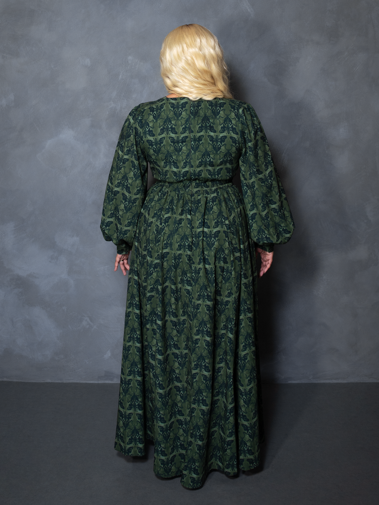 PRE-ORDER - CRIMSON PEAK Belladonna Maxi Dress in Allerdale Moth Wallpaper Print