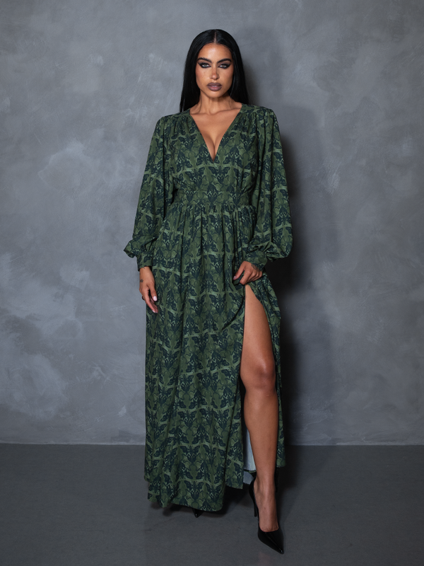 PRE-ORDER - CRIMSON PEAK Belladonna Maxi Dress in Allerdale Moth Wallpaper Print