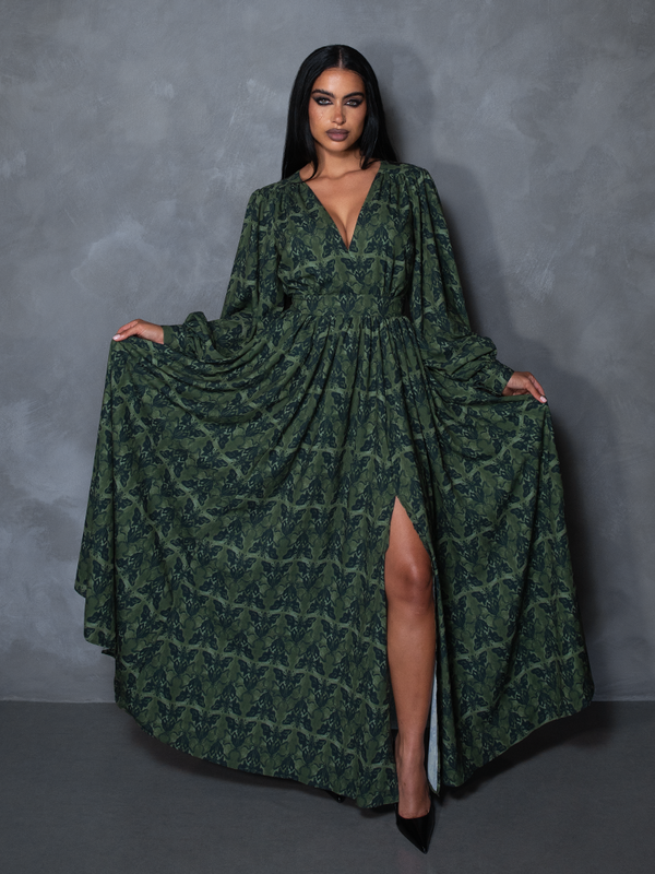 PRE-ORDER - CRIMSON PEAK Belladonna Maxi Dress in Allerdale Moth Wallpaper Print