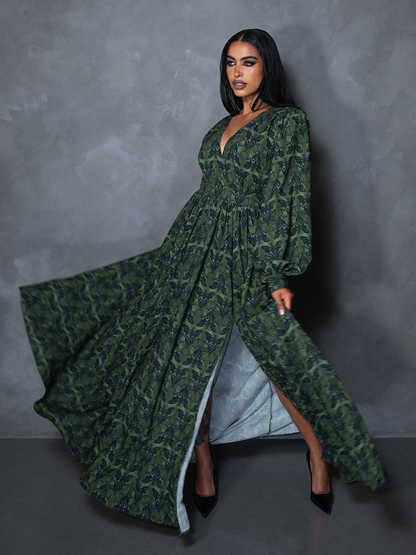 PRE-ORDER - CRIMSON PEAK Belladonna Maxi Dress in Allerdale Moth Wallpaper Print