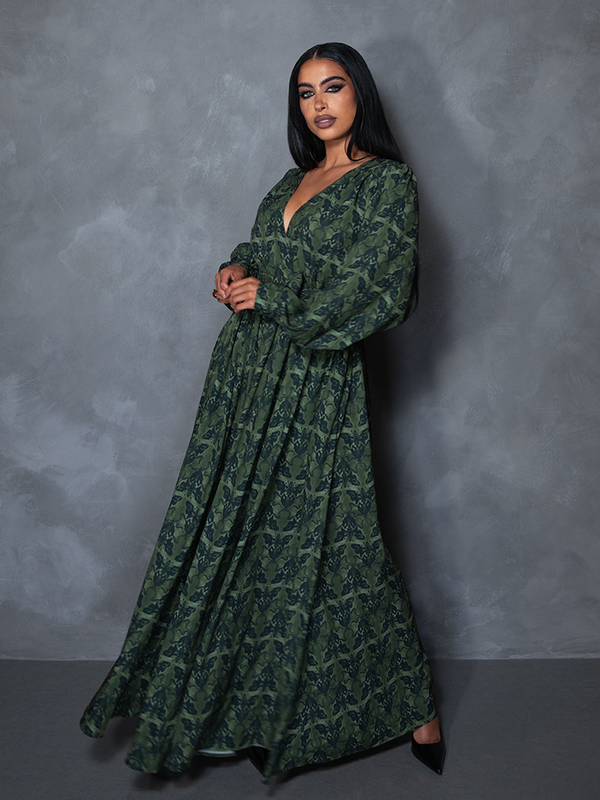 PRE-ORDER - CRIMSON PEAK Belladonna Maxi Dress in Allerdale Moth Wallpaper Print
