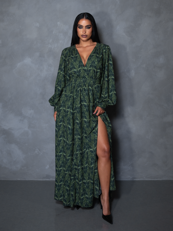 PRE-ORDER - CRIMSON PEAK Belladonna Maxi Dress in Allerdale Moth Wallpaper Print