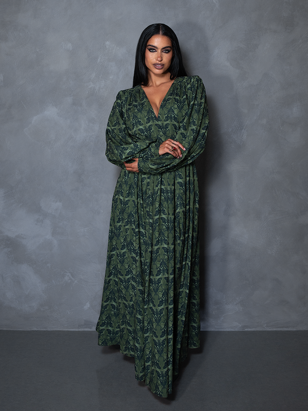 PRE-ORDER - CRIMSON PEAK Belladonna Maxi Dress in Allerdale Moth Wallpaper Print