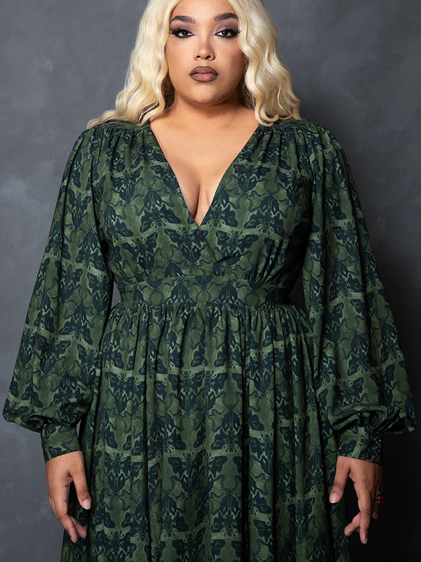 PRE-ORDER - CRIMSON PEAK Belladonna Maxi Dress in Allerdale Moth Wallpaper Print