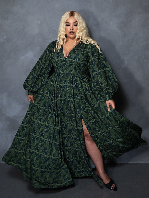 PRE-ORDER - CRIMSON PEAK Belladonna Maxi Dress in Allerdale Moth Wallpaper Print