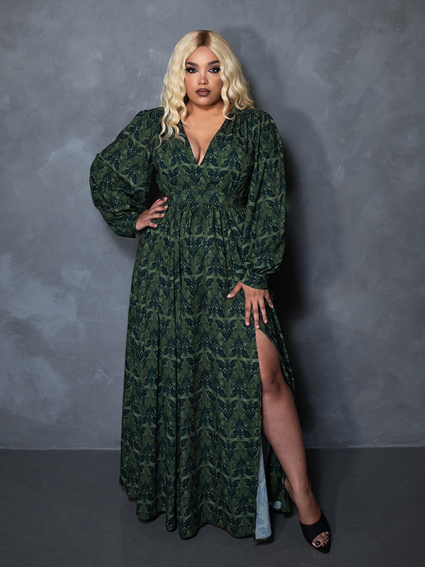 PRE-ORDER - CRIMSON PEAK Belladonna Maxi Dress in Allerdale Moth Wallpaper Print