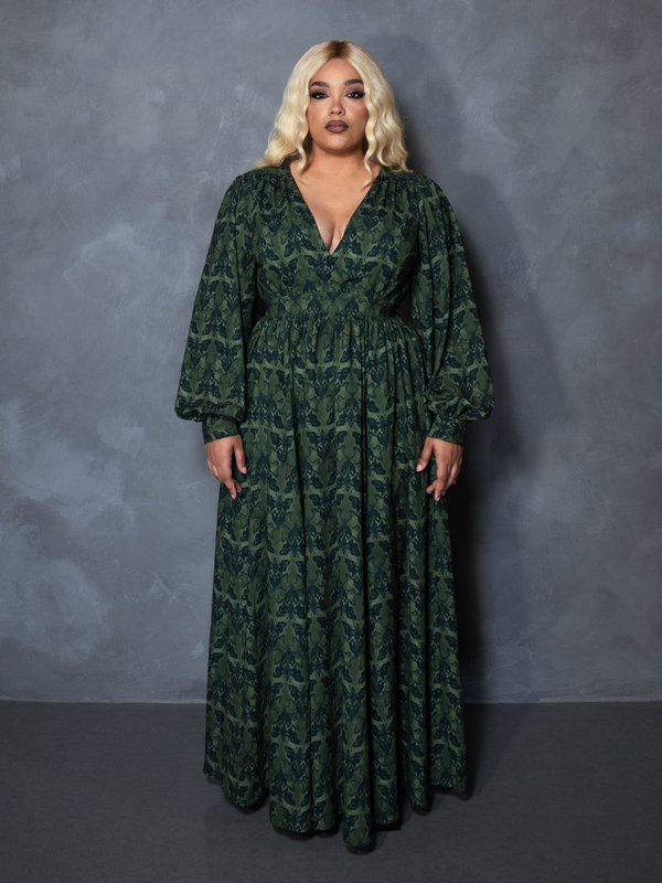 PRE-ORDER - CRIMSON PEAK Belladonna Maxi Dress in Allerdale Moth Wallpaper Print