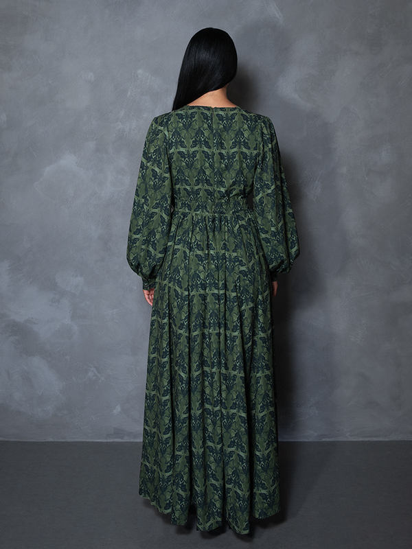 PRE-ORDER - CRIMSON PEAK Belladonna Maxi Dress in Allerdale Moth Wallpaper Print