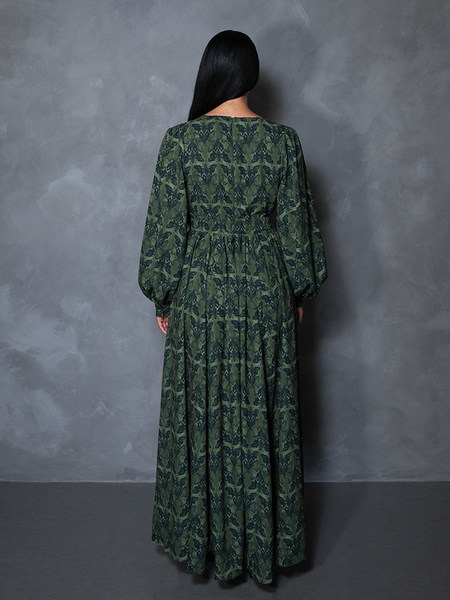 PRE-ORDER - CRIMSON PEAK Belladonna Maxi Dress in Allerdale Moth Wallpaper Print