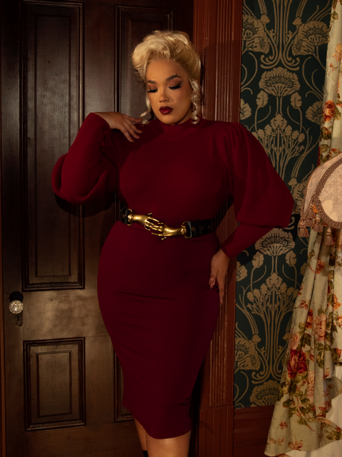 Classic, sophisticated, and undeniably sultry, the Vamp Pencil Skirt in Oxblood is a must-have for creating chic, vintage-inspired looks with a bold twist.