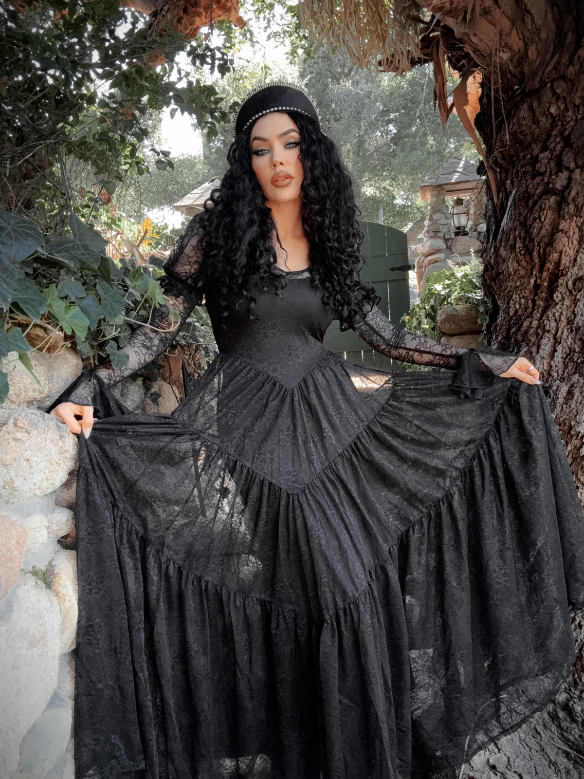 Juliet Sheer Lace Maxi Dress in Black