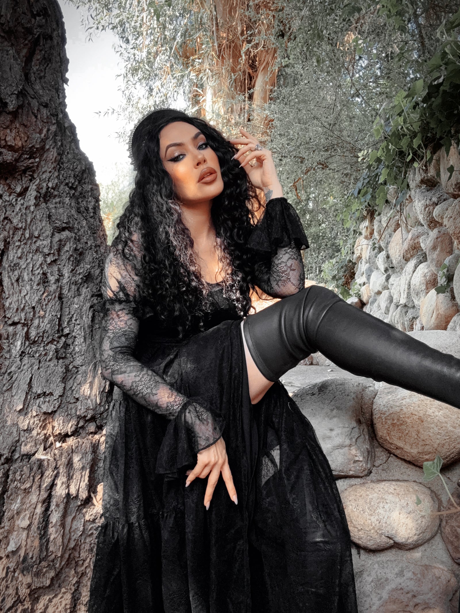 Juliet Sheer Lace Maxi Dress in Black