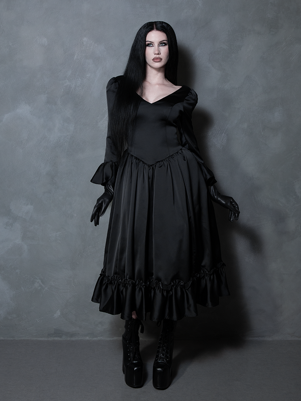 Dark Romance Satin Bustle Dress in Black XS / Black
