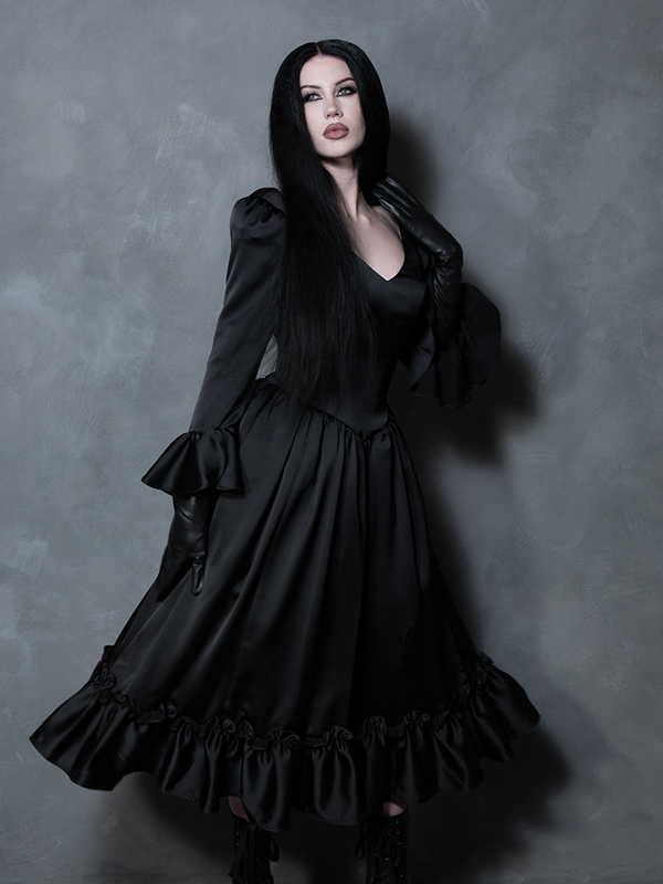 Dark Romance Satin Bustle Dress in Black XS / Black