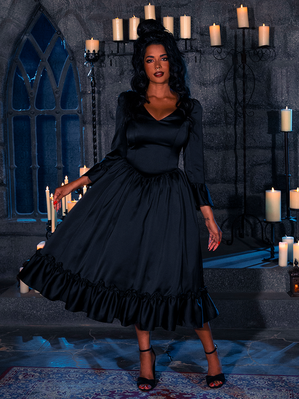 Dark Romance Satin Bustle Dress in Black