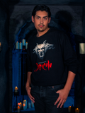 Within the obscurity of a dungeon's faint glow, the human model elegantly exhibits the Gargoyle Sculpture Sweatshirt in Black, a relic from La Femme en Noir's BRAM STOKER'S DRACULA assortment.