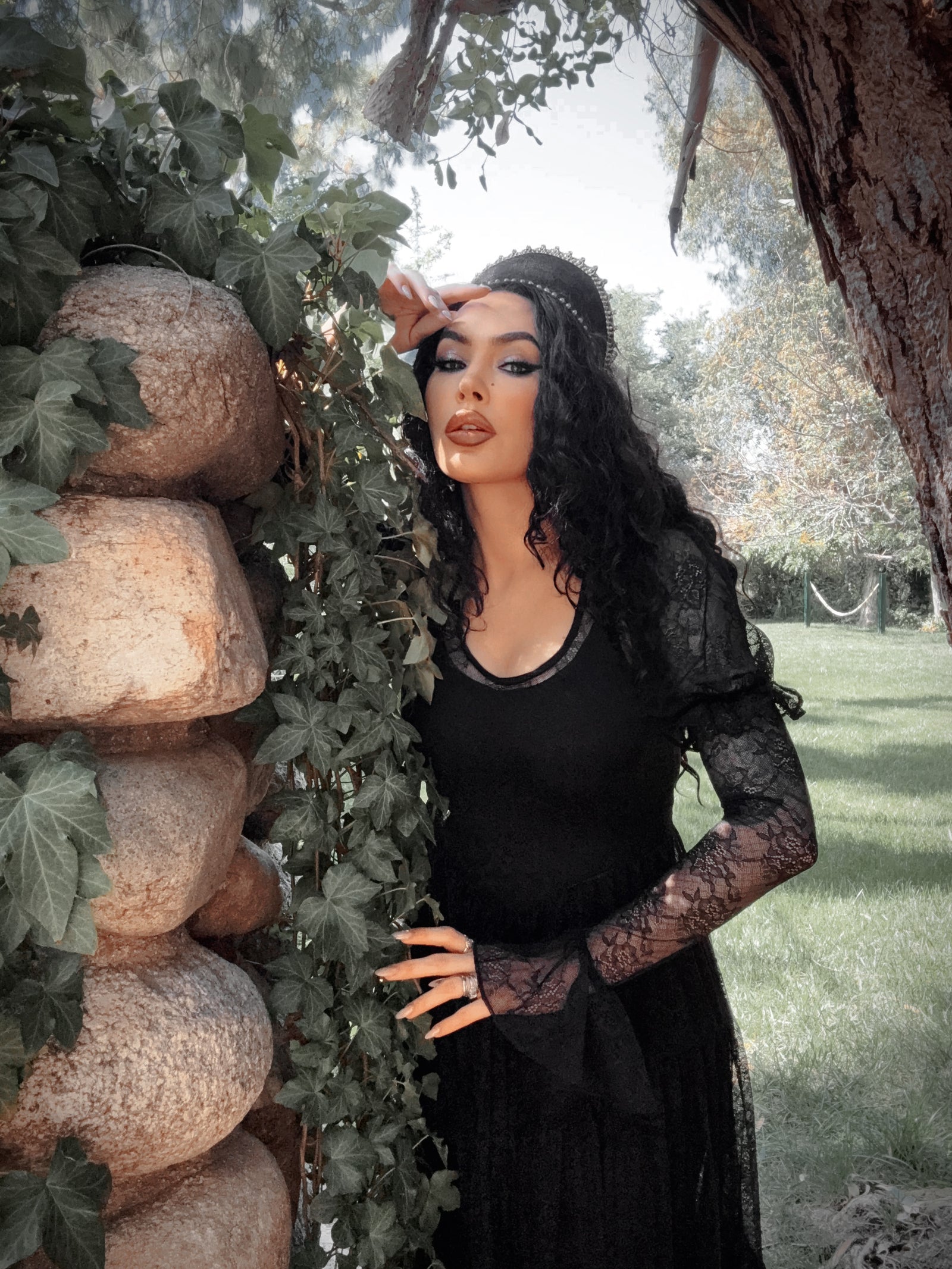 Juliet Sheer Lace Maxi Dress in Black