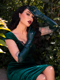 Faux Leather Opera Gloves in Hunter Green