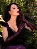 Faux Leather Opera Gloves in Wine