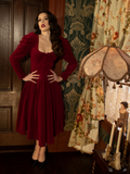 Inspired by Victorian elegance, the Haunted Beauty Victorian Dress in Crimson features a tailored fit, puffed shoulders, and delicate lace embroidery that enhances its timeless, gothic beauty.