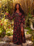 Let the Heroine Maxi Dress in Pomegranate Print transport you to a world of dark romance. With its deep red hues and elegant silhouette, this dress is perfect for twilight soirées and whispered secrets.