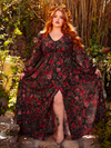 Let the Heroine Maxi Dress in Pomegranate Print transport you to a world of gothic enchantment. With its luxurious fabric and captivating design, this dress is perfect for moonlit gardens and secret trysts.