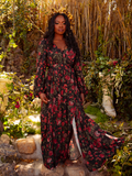 The Heroine Maxi Dress in Pomegranate Print is a gothic masterpiece, blending dark elegance with timeless romance. Ideal for candlelit soirées and twilight walks, it exudes captivating beauty.