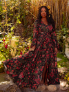 Step into a world of gothic elegance with the Heroine Maxi Dress in Pomegranate Print. The deep red hues and intricate design make it perfect for moonlit gardens and secret trysts.