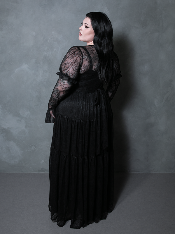 Juliet Sheer Lace Maxi Dress in Black