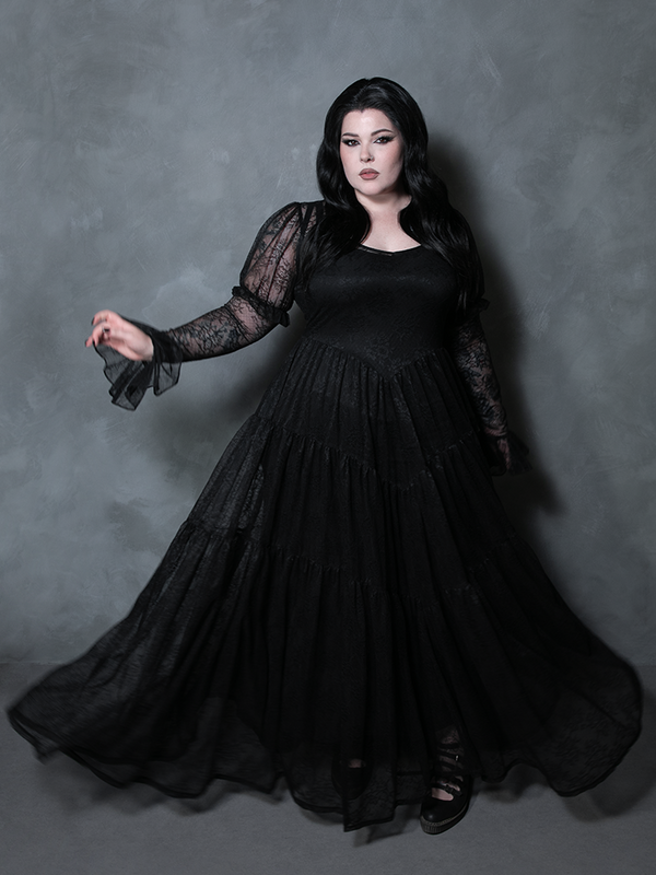 Juliet Sheer Lace Maxi Dress in Black