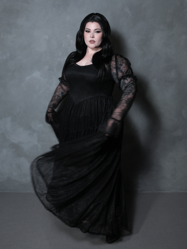 Juliet Sheer Lace Maxi Dress in Black