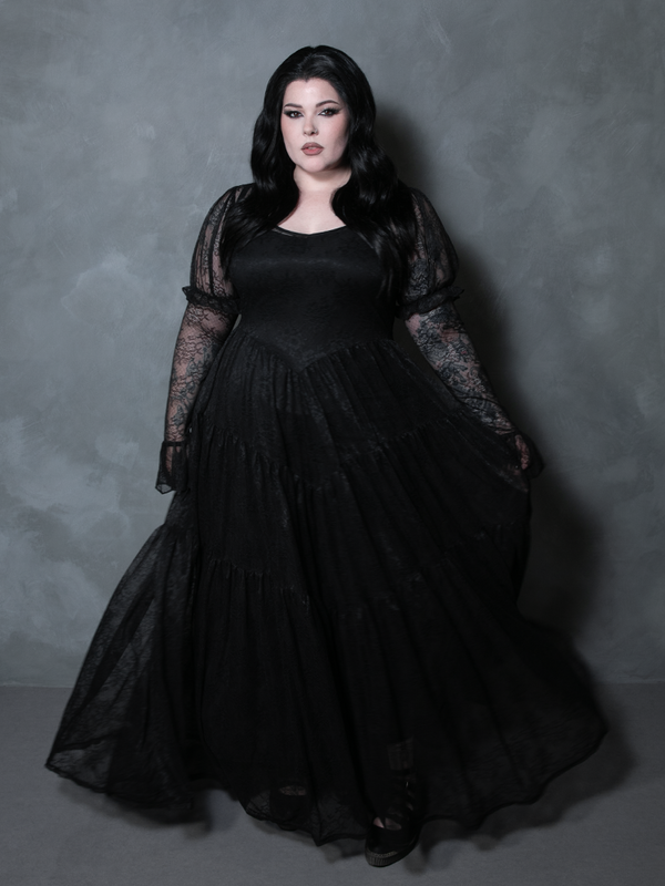 Juliet Sheer Lace Maxi Dress in Black
