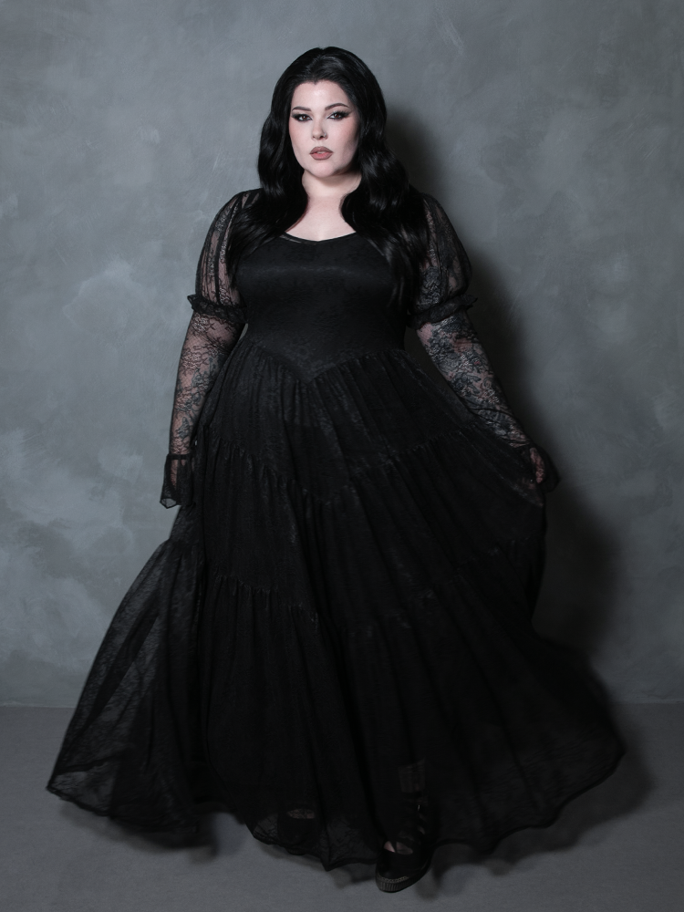 Juliet Sheer Lace Maxi Dress in Black