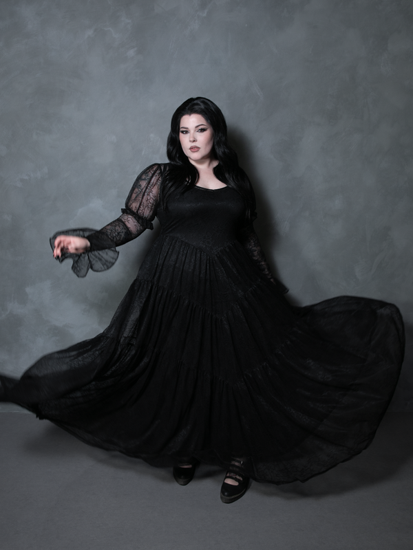 Juliet Sheer Lace Maxi Dress in Black