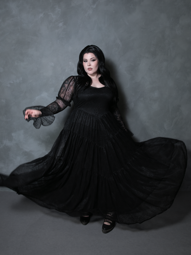 Juliet Sheer Lace Maxi Dress in Black