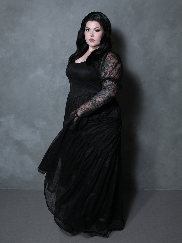 Juliet Sheer Lace Maxi Dress in Black