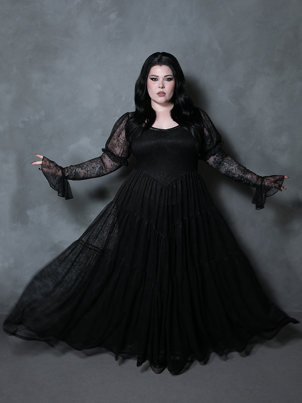 Juliet Sheer Lace Maxi Dress in Black