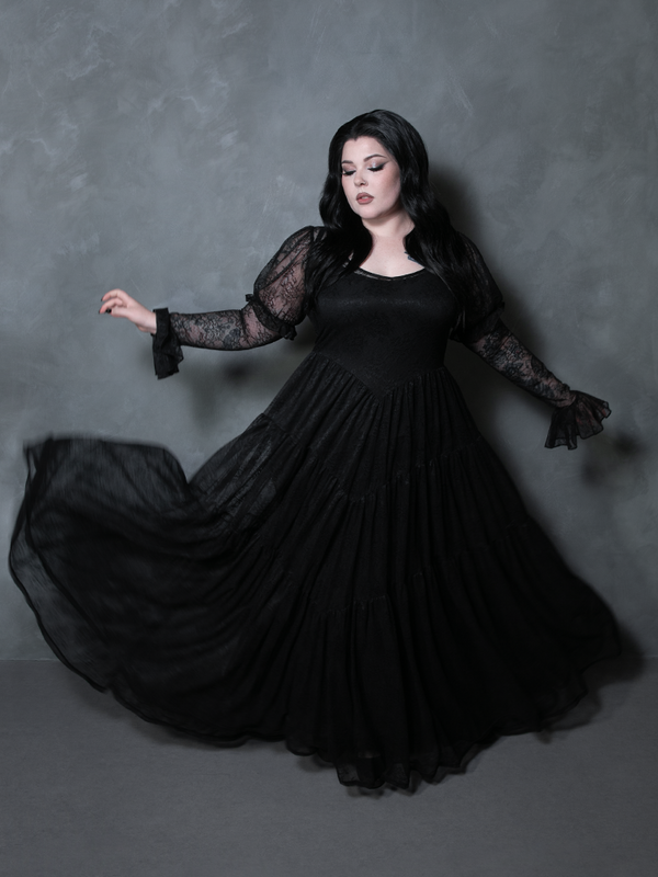 Juliet Sheer Lace Maxi Dress in Black