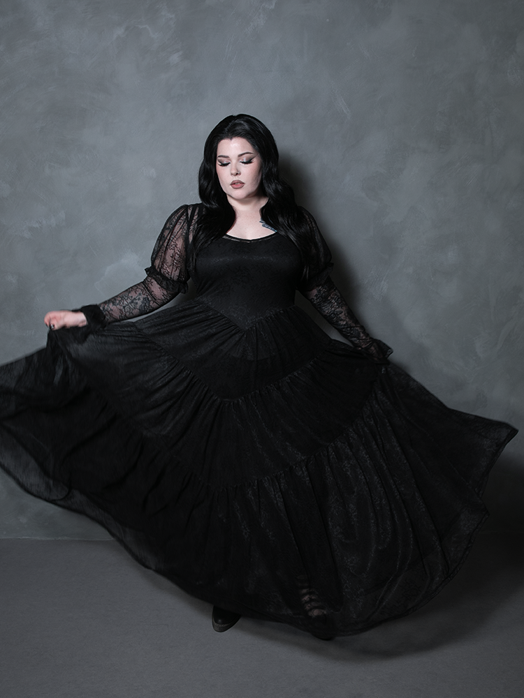 Juliet Sheer Lace Maxi Dress in Black