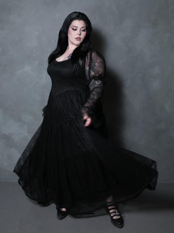 Juliet Sheer Lace Maxi Dress in Black