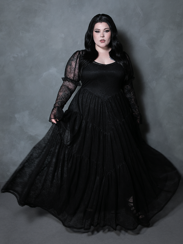 Juliet Sheer Lace Maxi Dress in Black