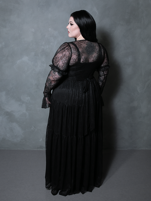 Juliet Sheer Lace Maxi Dress in Black