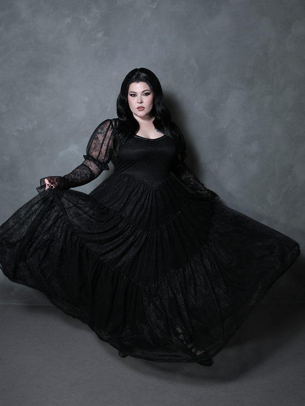 Juliet Sheer Lace Maxi Dress in Black