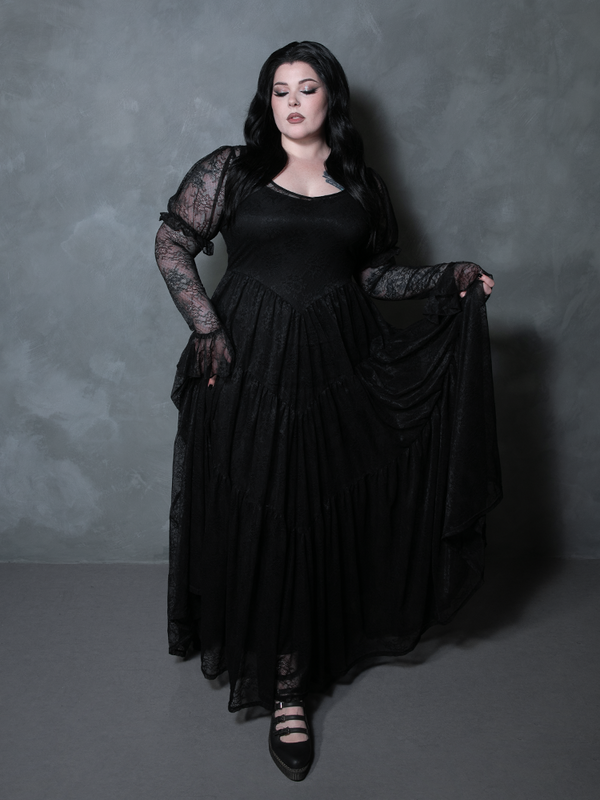 Juliet Sheer Lace Maxi Dress in Black