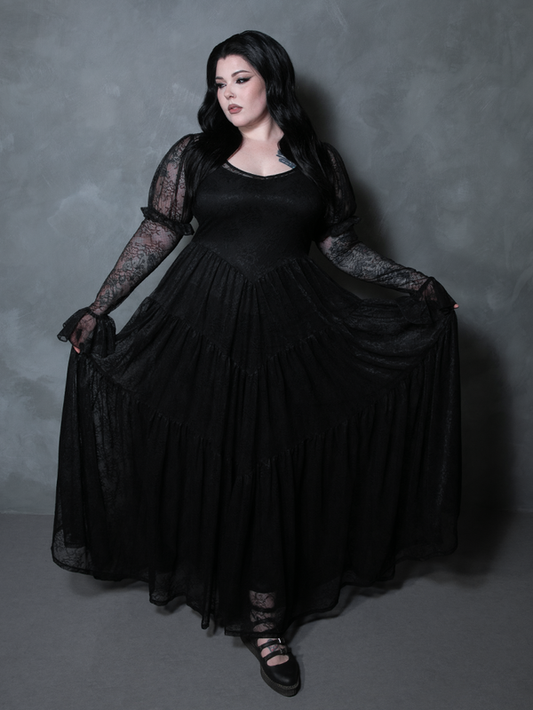 Juliet Sheer Lace Maxi Dress in Black