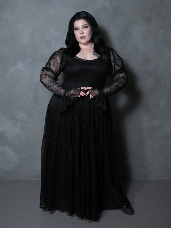 Juliet Sheer Lace Maxi Dress in Black