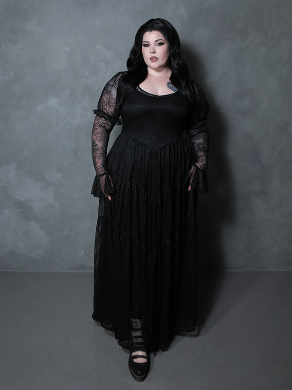 Juliet Sheer Lace Maxi Dress in Black
